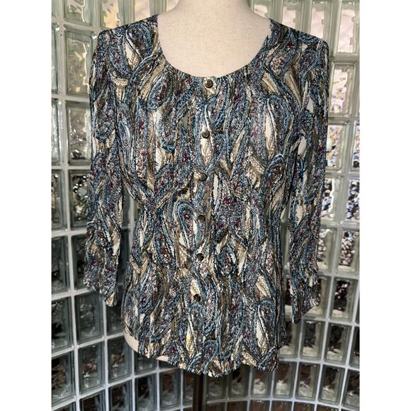 J. Jill Multicolored Paisley  3/4 Sleeve Button Up Blouse - size XSP - OB - Picture 1 of 12